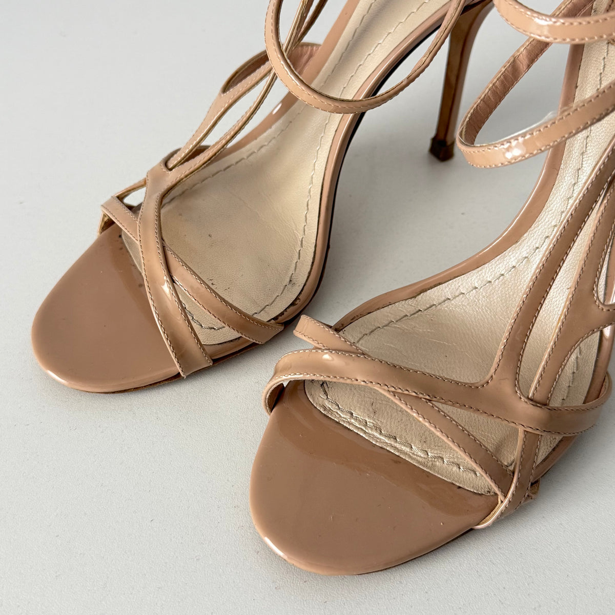 Dior Beige Patent Leather Double Strap Sandals