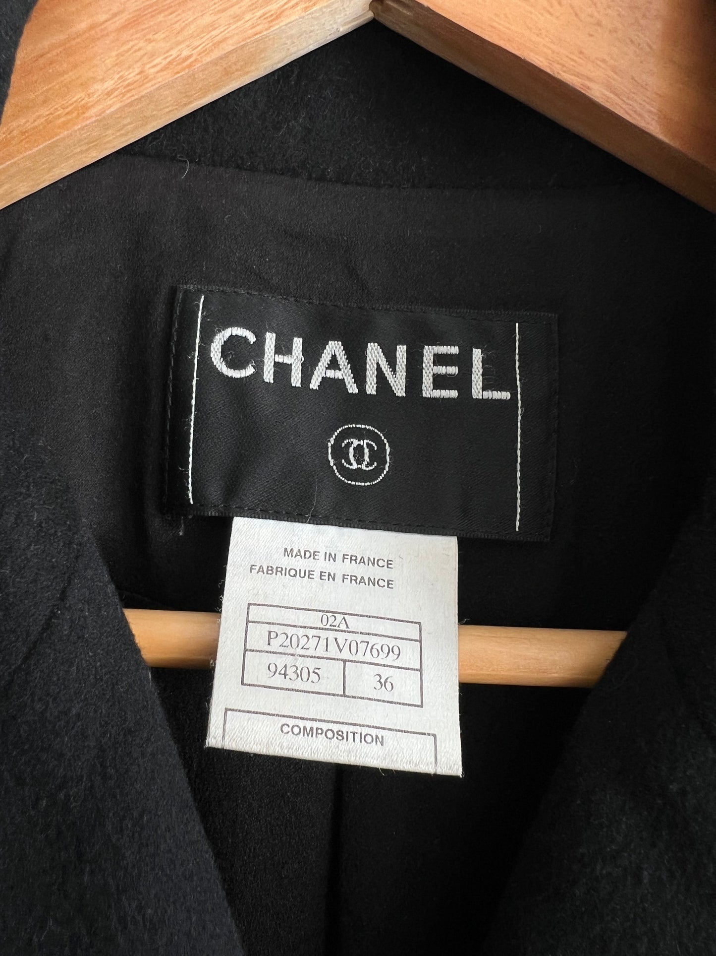 Vintage 2001 Chanel Double Breasted Black Cashmere Silk Lined Coat