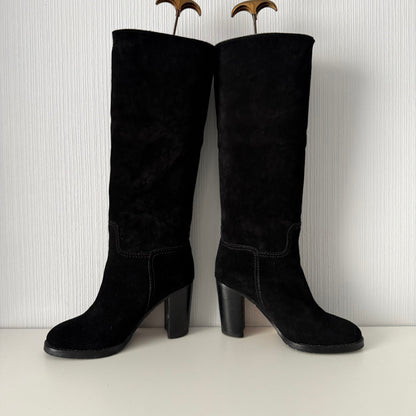 Chanel CC Logo Black Suede Leather High Boots