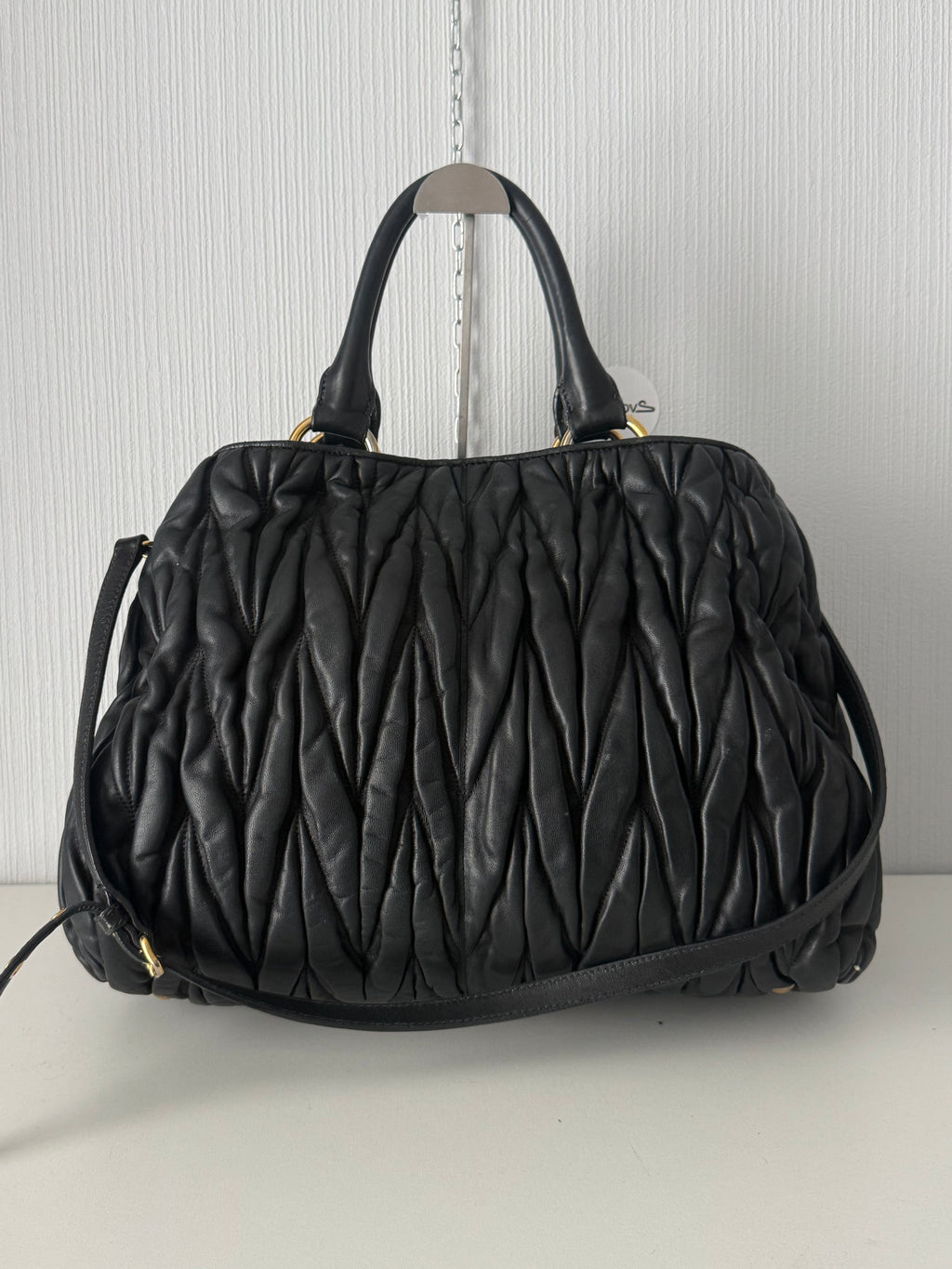 Miu Miu Black Matelassé Leather Tote Bag