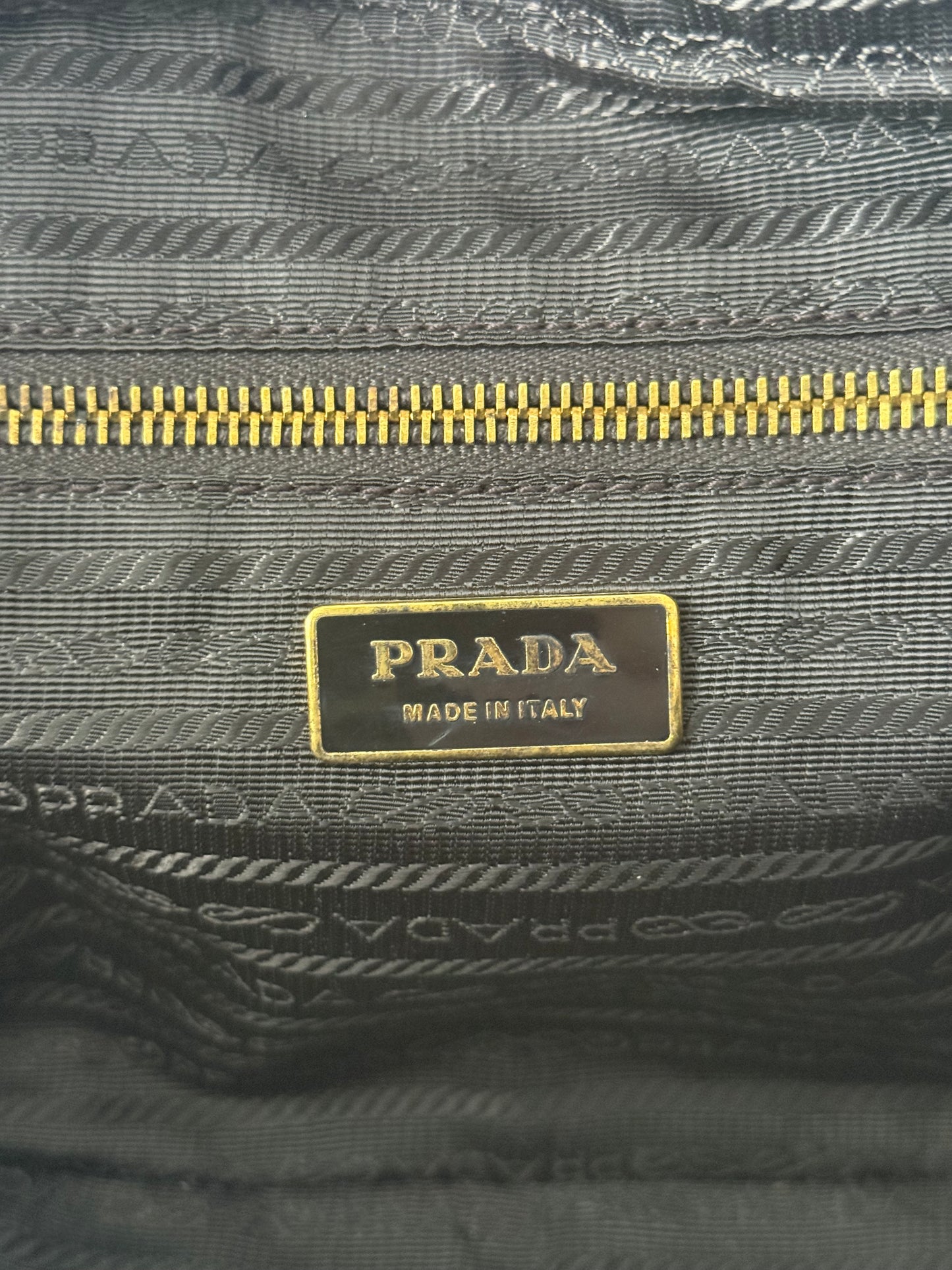 Prada Gold Saffiano Leather Top Handle Bowling Bag
