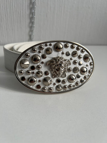 Versace Medusa Studded White Leather Belt