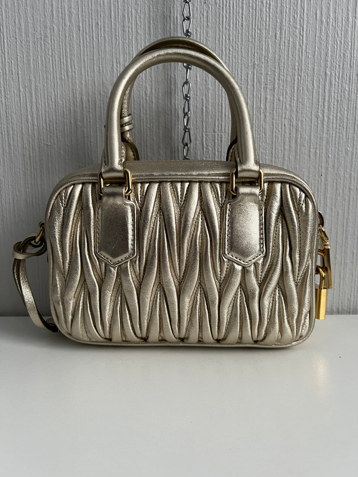 Miu Miu Arcadie Matelassé Nappa Leather Bag in Purite