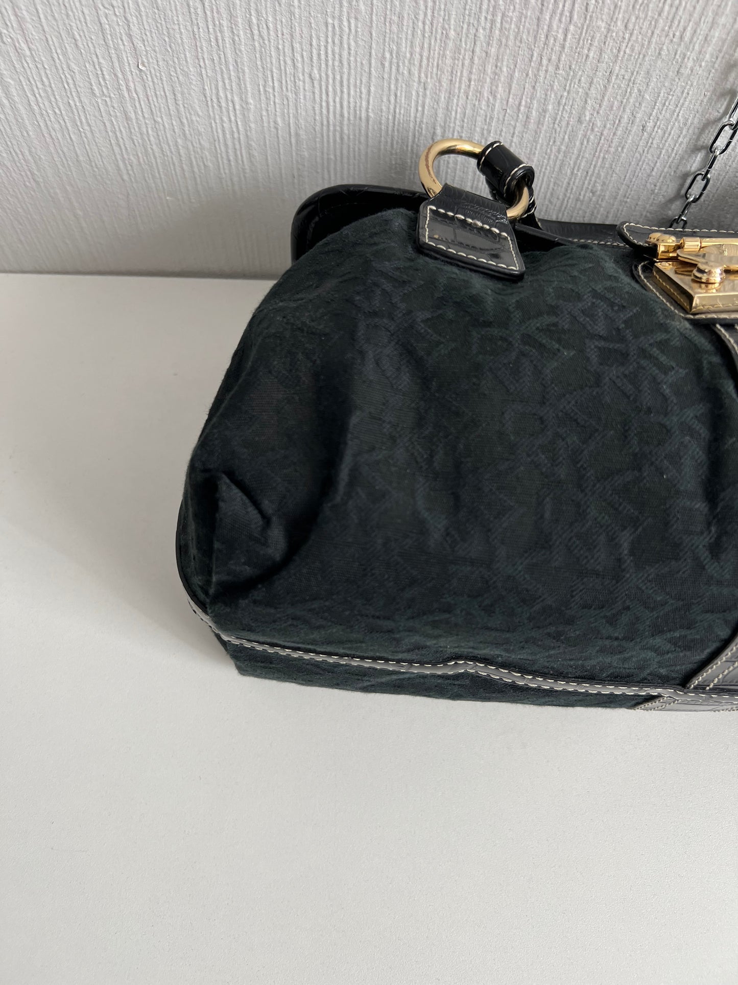 DKNY Vintage Black Monogram Bag with gold buckle