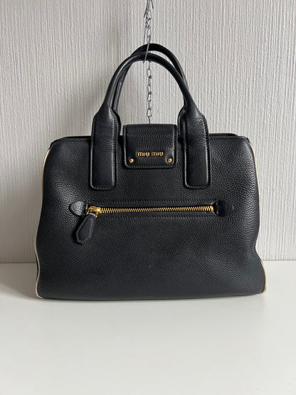 Miu Miu Vitello Caribu Black Leather Satchel HandBag