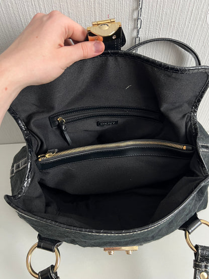 DKNY Vintage Black Monogram Bag with gold buckle