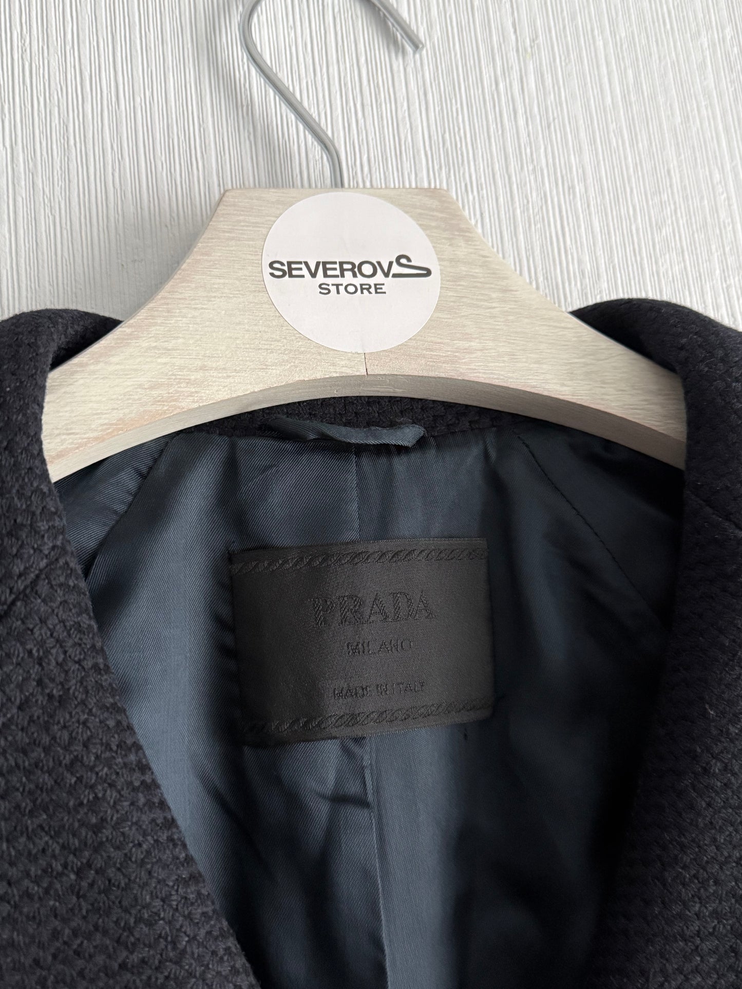 Prada Wool Woven Womens Black Pea Coat