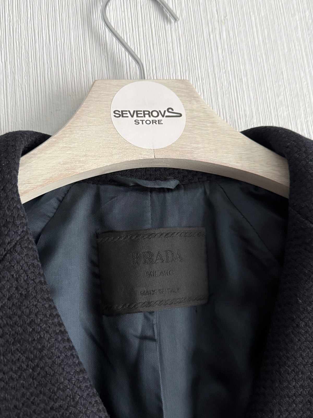 Prada Wool Woven Womens Black Pea Coat