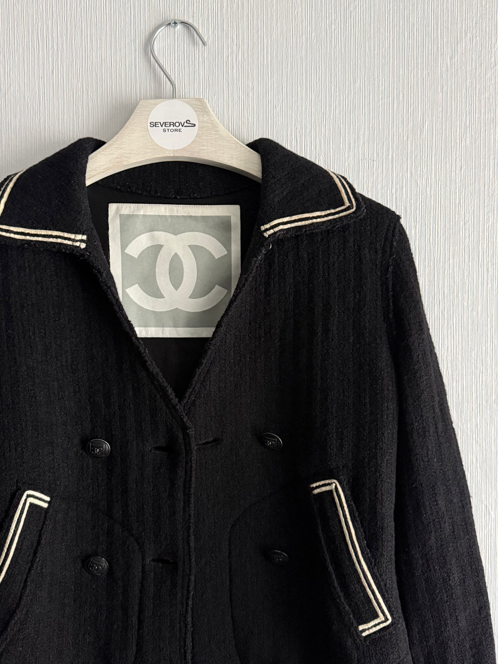 Chanel FW07 Black Wool Double Breasted Coat