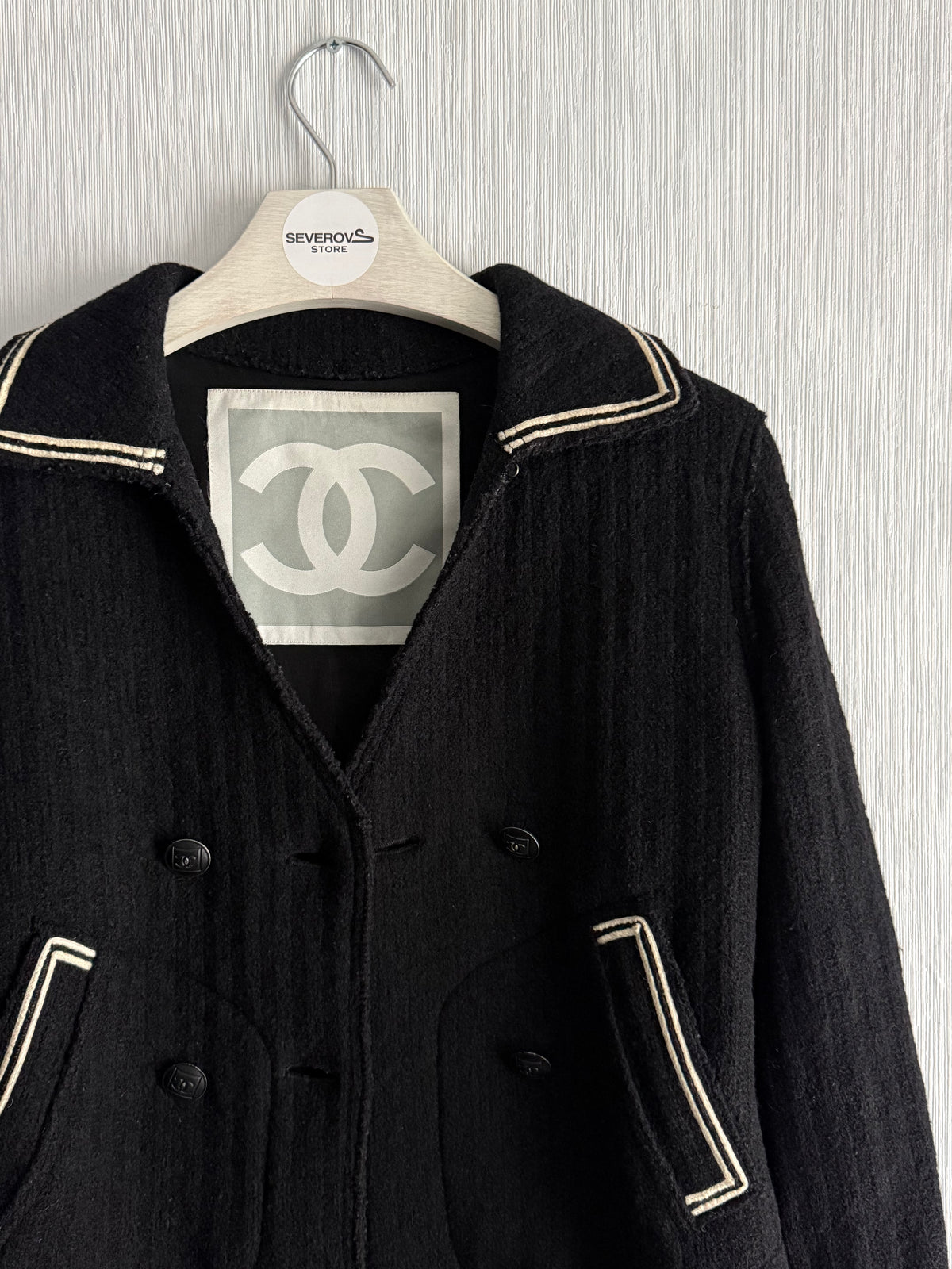 Chanel FW07 Black Wool Double Breasted Coat