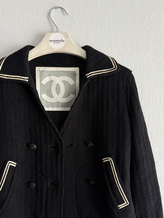 Chanel FW07 Black Wool Double Breasted Coat