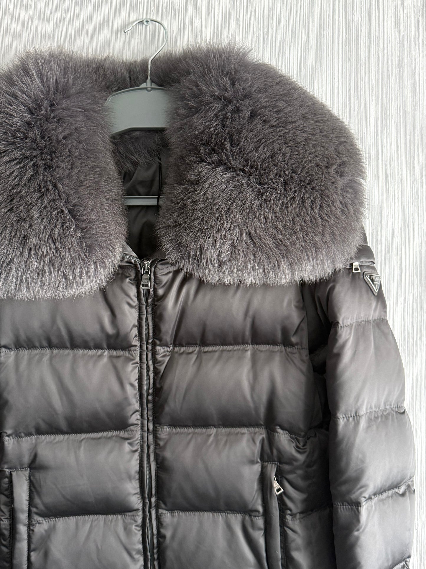 Prada Nylon Down Jacket with Fox Fur