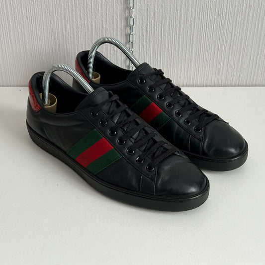 Gucci Ace Leather Black Mens Shoes