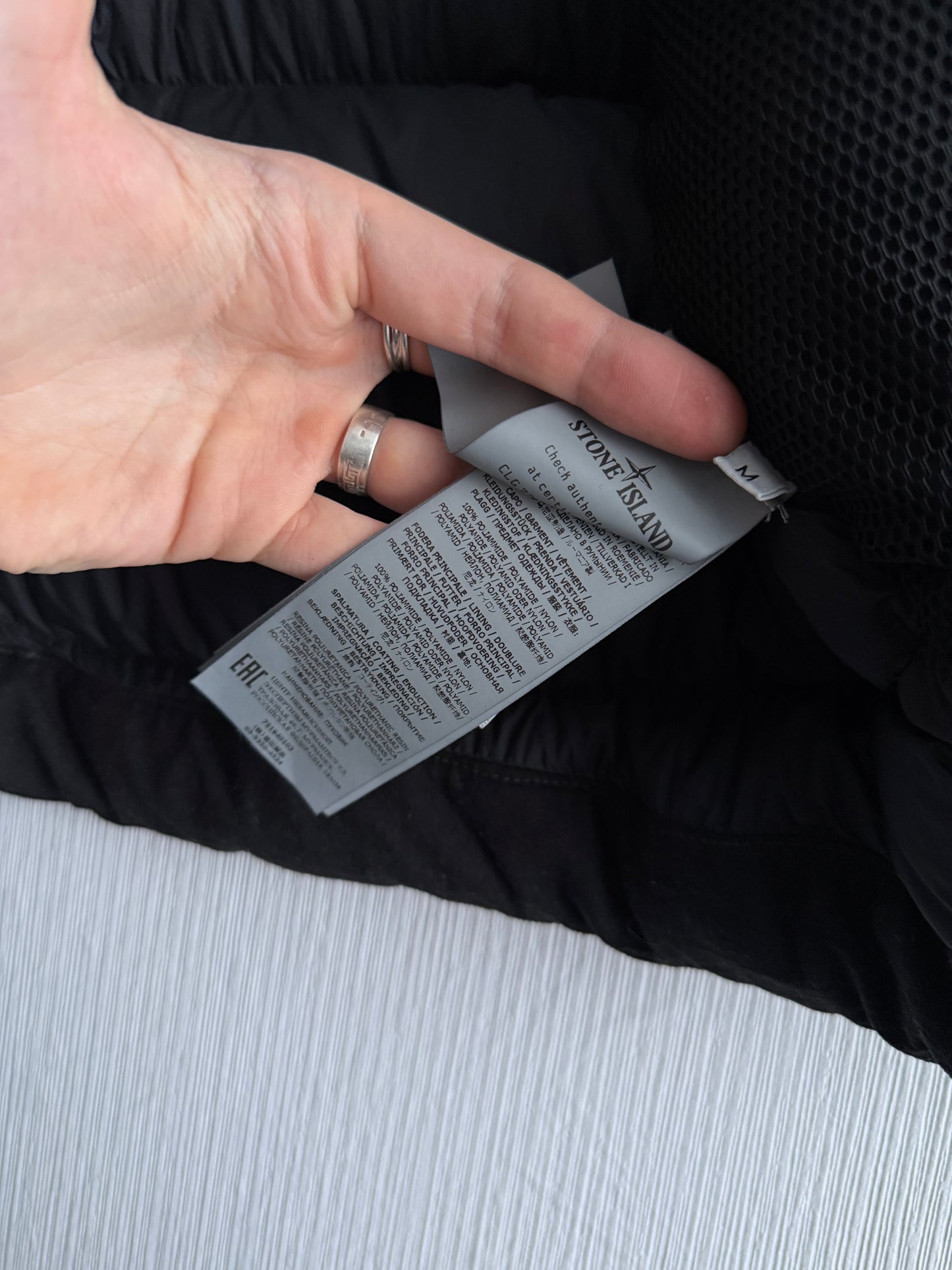 Stone Island Shadow Project FW21 High Density R-Nylon Jersey Real Down Jacket in Black