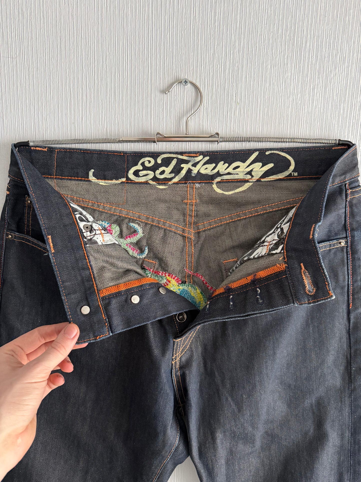 Ed Hardy Dragon Embroidered Blue Denim Jeans