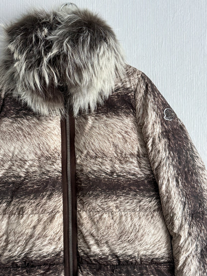 Moncler Gamme Rouge Laiyu Grey Raccoon Fur Printed Down Coat Puffer Jacket