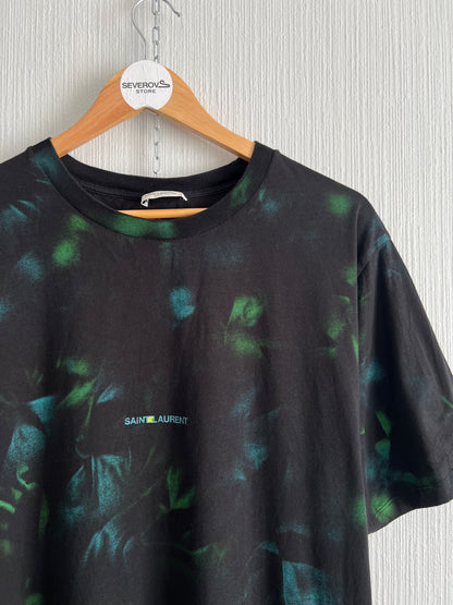 Saint Laurent Men's Archive Logo Tie Dye T-Shirt in Black/Green