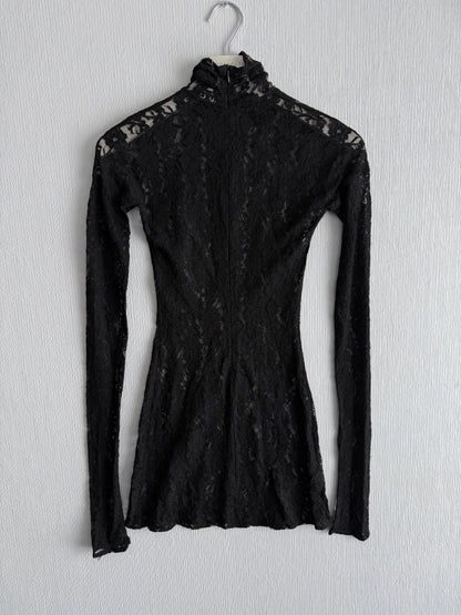 Dolce & Gabbana Black Floral Lace Long Sleeve Dress