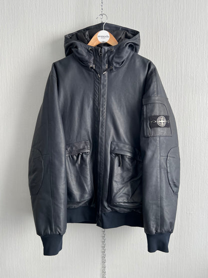 Stone Island AW10 Midnight Blue Leather Bomber Down Jacket