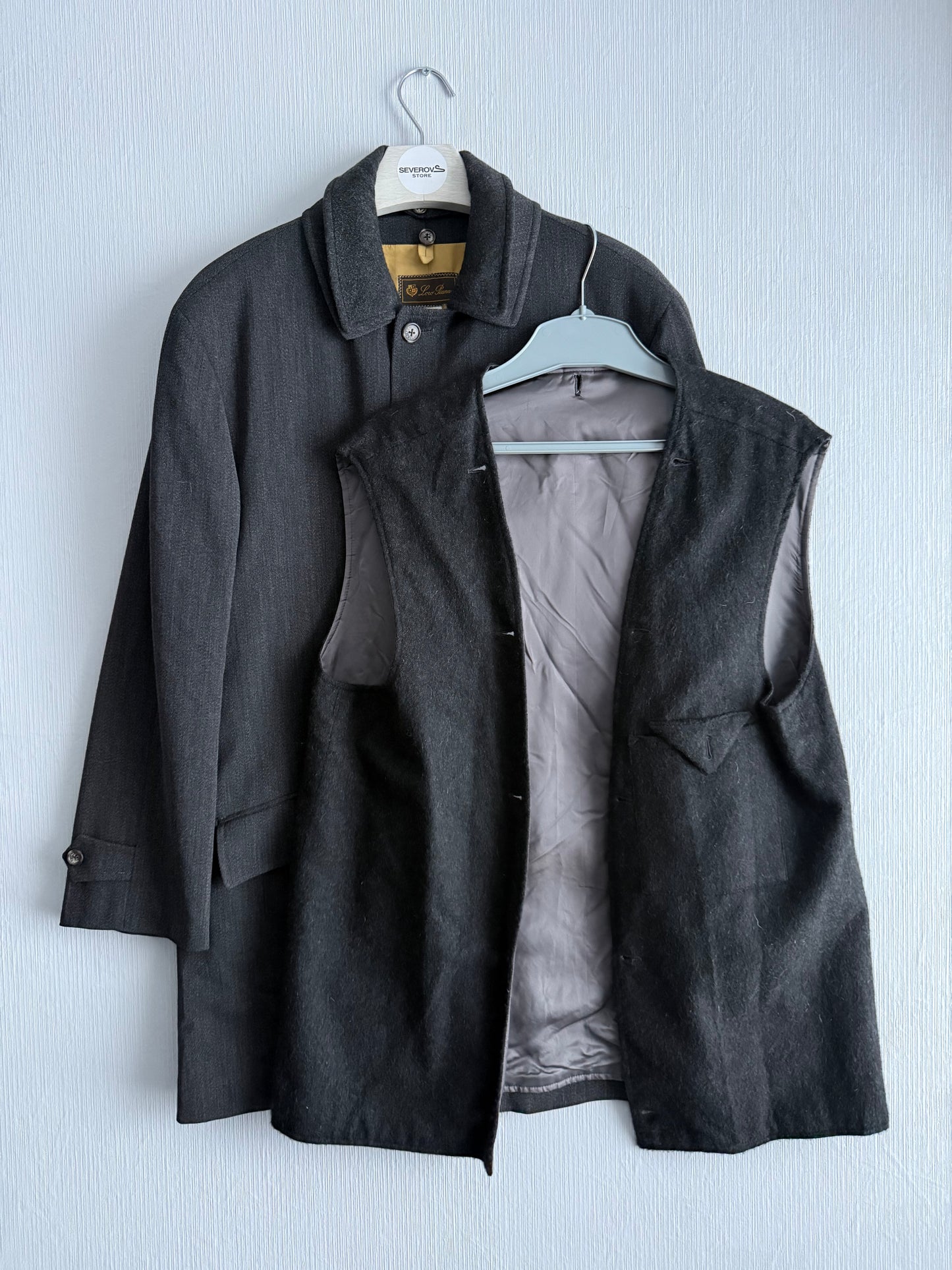Loro Piana Grey Wool Mens Coat with Removable Inner Vest