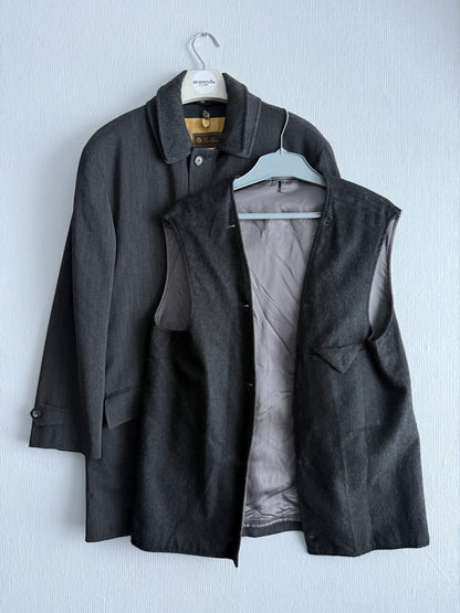 Loro Piana Grey Wool Mens Coat with Removable Inner Vest