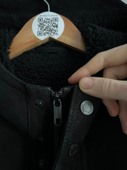 Zegna Black Suede Lamb Leather Shearling Coat Mens Parka Jacket