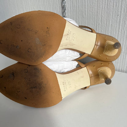 Gucci Beige Leather Interlocking G Kitten Heel Slide Sandals