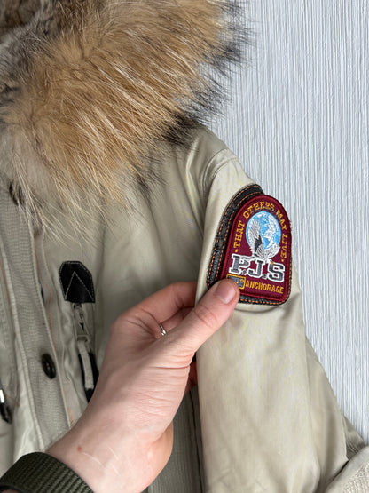 Parajumpers Beige Fur Hooded Kodiak Long Parka Coat