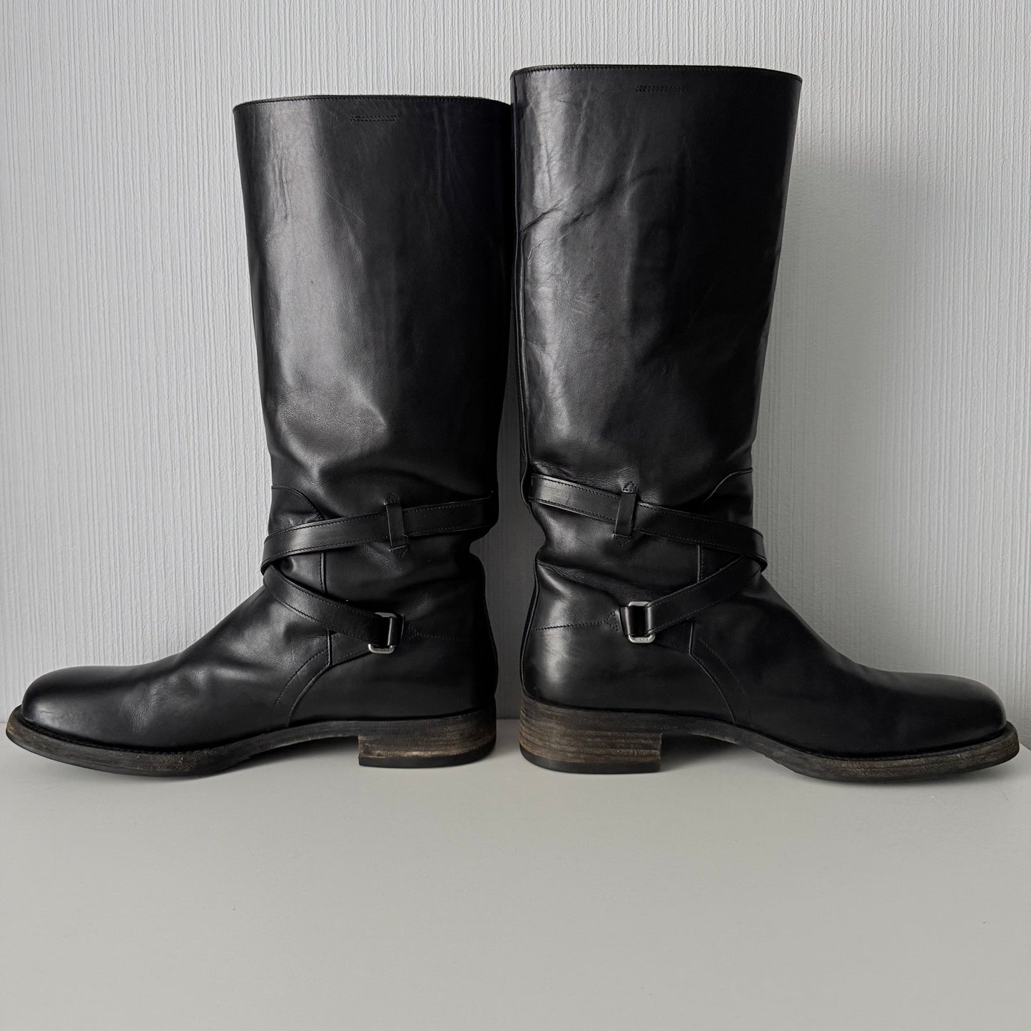 Prada Black Leather Mens Riding Boots