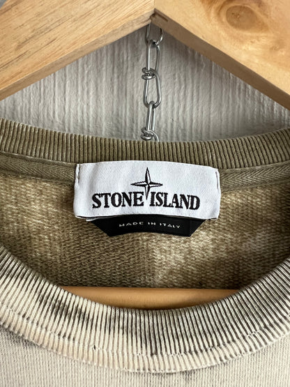 Stone Island Hand Corrosion Gream Cotton Crewneck Mens Jumper