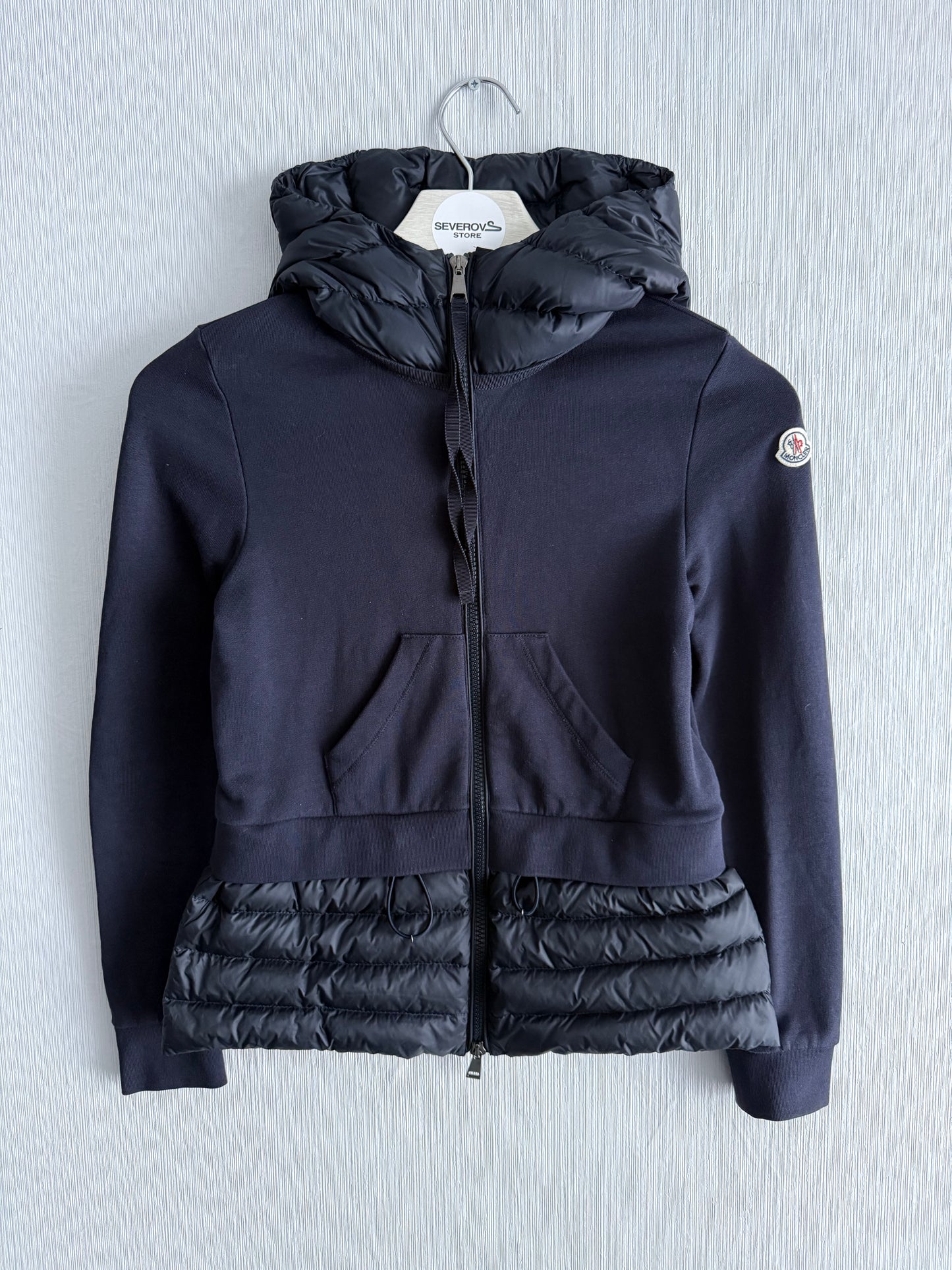 Moncler Maglia Down Cardigan in Navy Blue