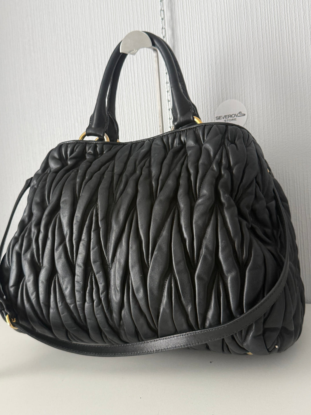 Miu Miu Black Matelassé Leather Tote Bag