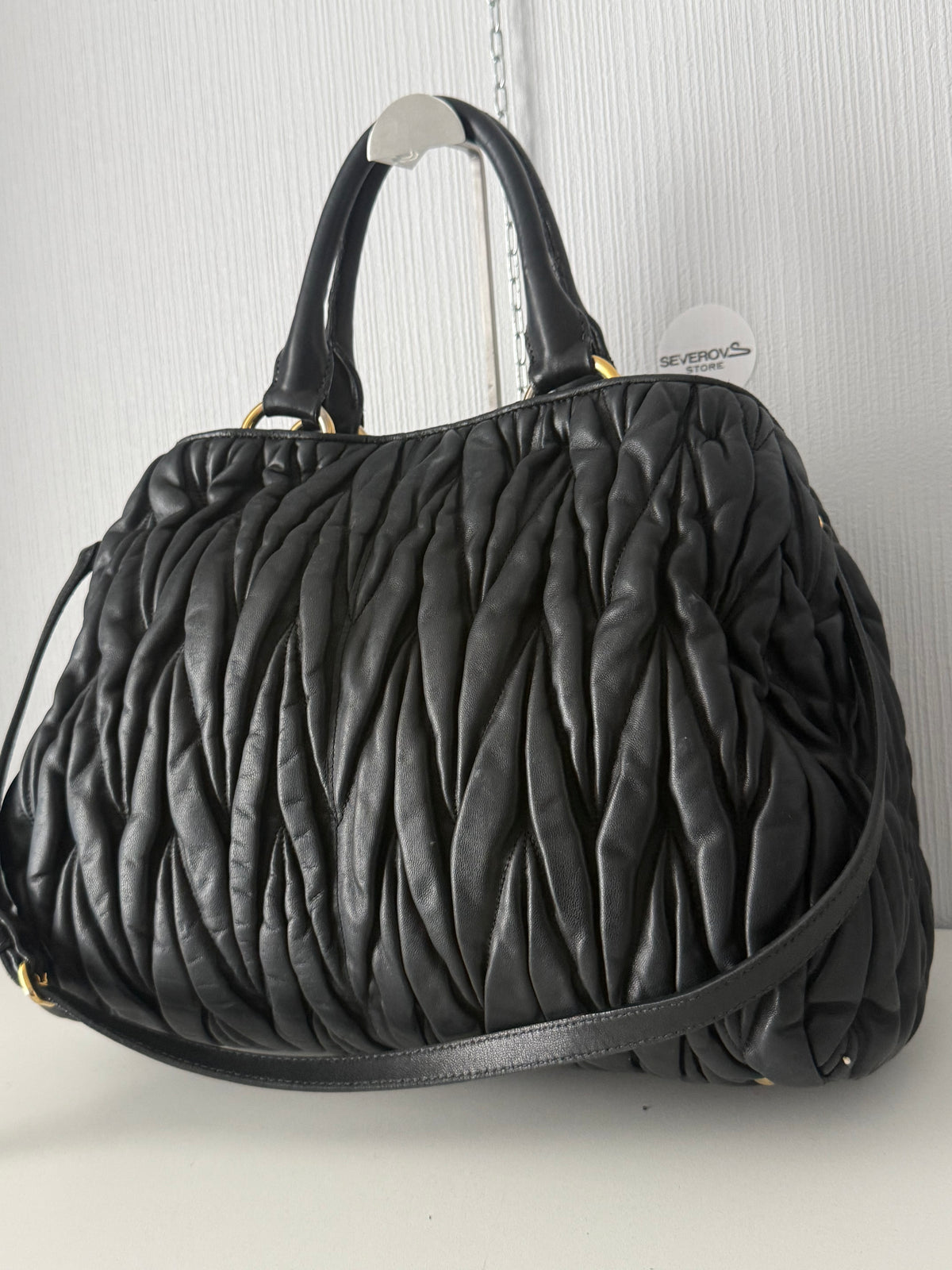 Miu Miu Black Matelassé Leather Tote Bag