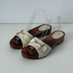 Gucci White Leather Horsebit Wooden Clogs Mules