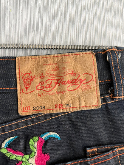 Ed Hardy Dragon Embroidered Blue Denim Jeans