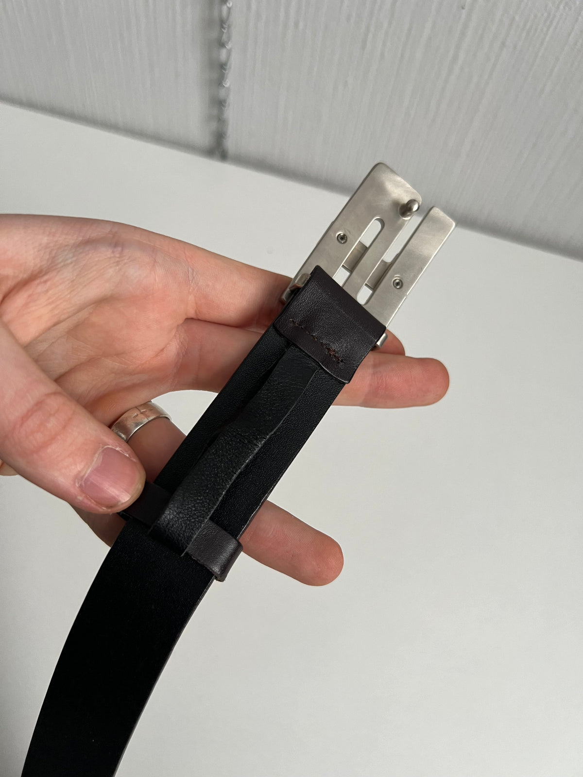 Jil Sander Vintage Stainless Steel Buckle Black Leather Belt