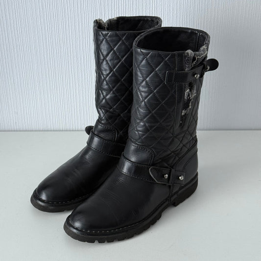 Chanel Quilted Leather & Knit Boots