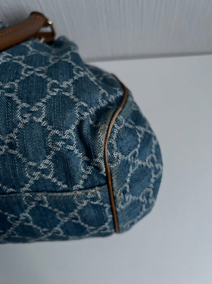 Gucci Blue Denim GG Denim Sukey Medium Handbag Satchel Bag