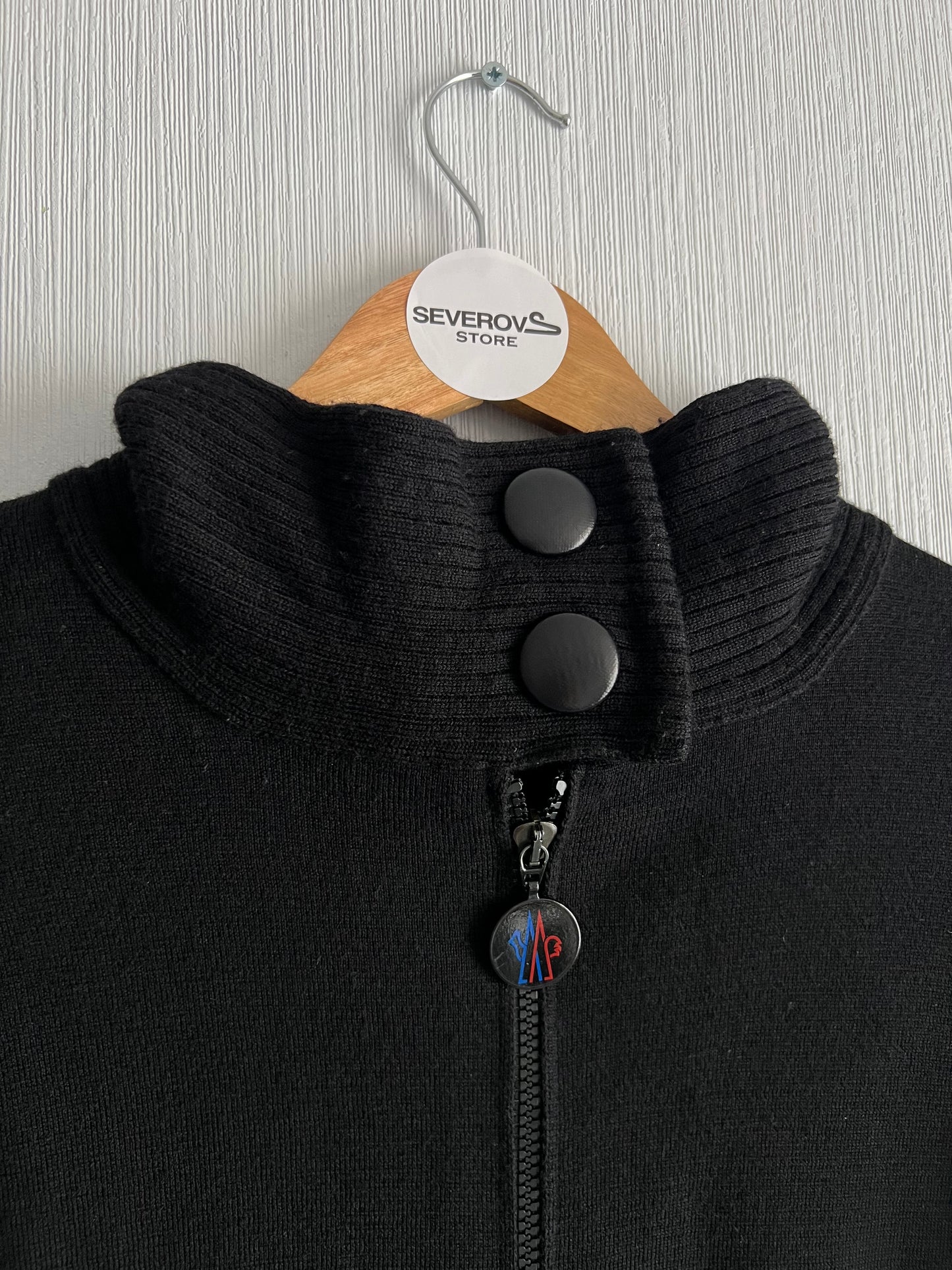 Moncler Logo Black Wool Zip Cardigan