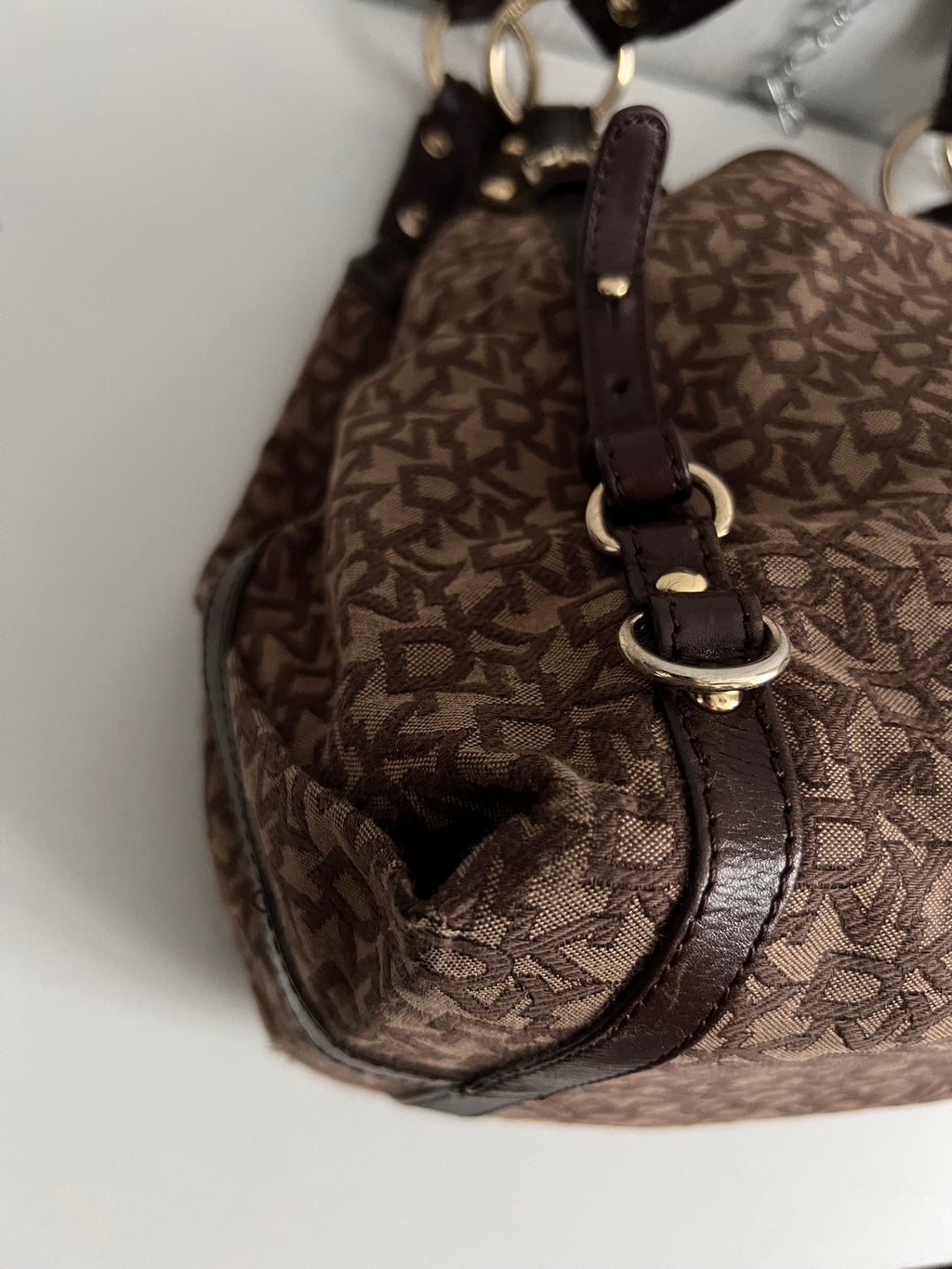 DKNY Vintage Monogram Canvas Handbag with Leather Trim