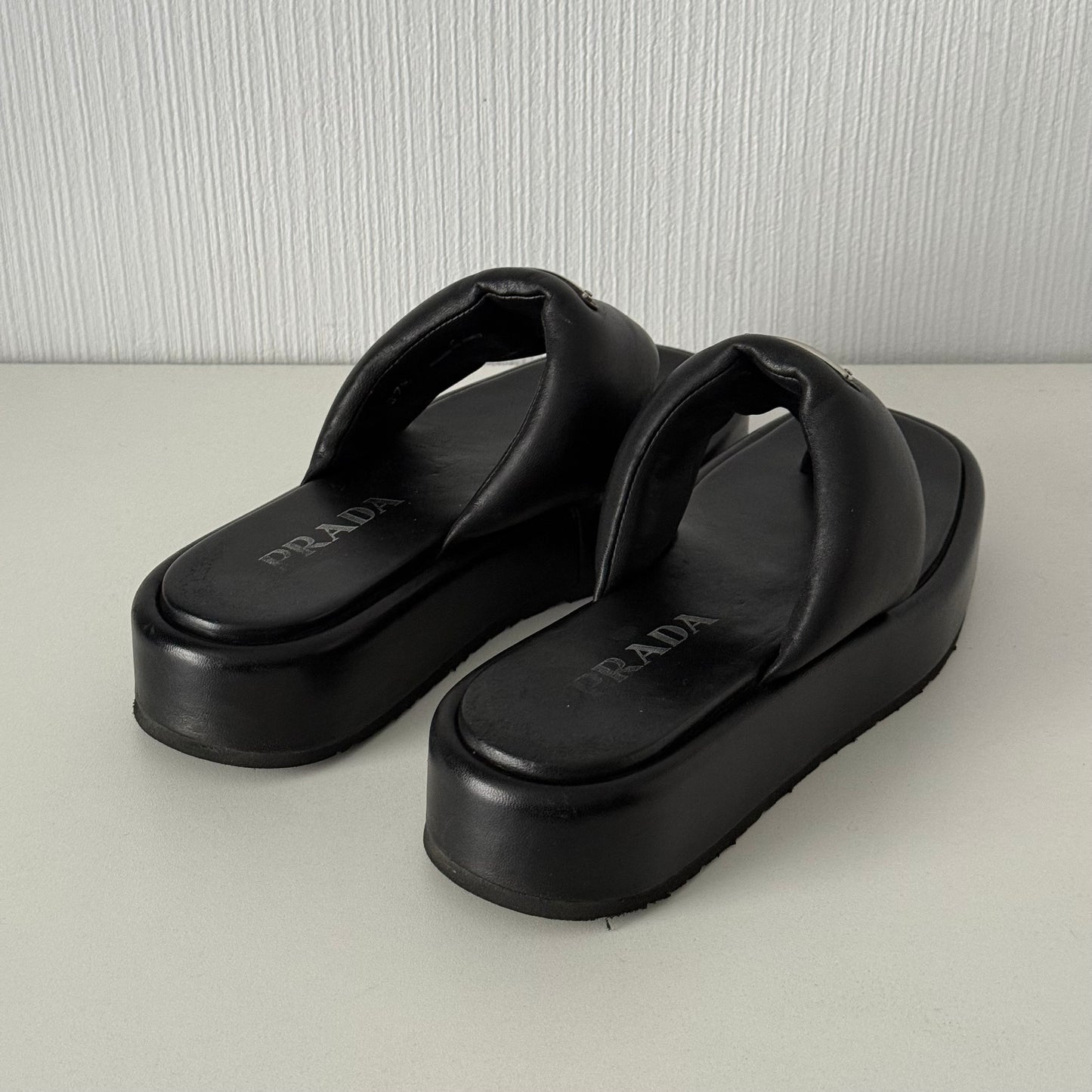 Prada Soft Padded Nappa Leather Thong Wedge Sandals