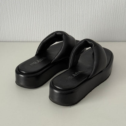 Prada Soft Padded Nappa Leather Thong Wedge Sandals