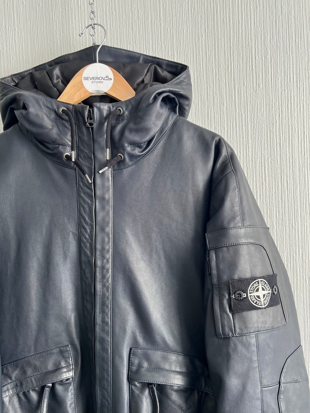 Stone Island AW10 Midnight Blue Leather Bomber Down Jacket