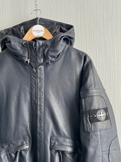 Stone Island AW10 Midnight Blue Leather Bomber Down Jacket