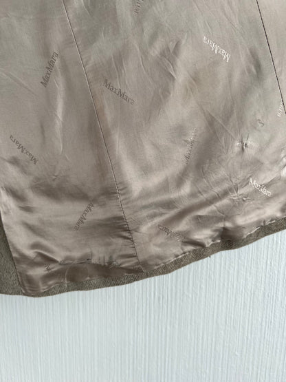 Max Mara Fox Fur Collar Wool Angora Blend Womens Long Coat