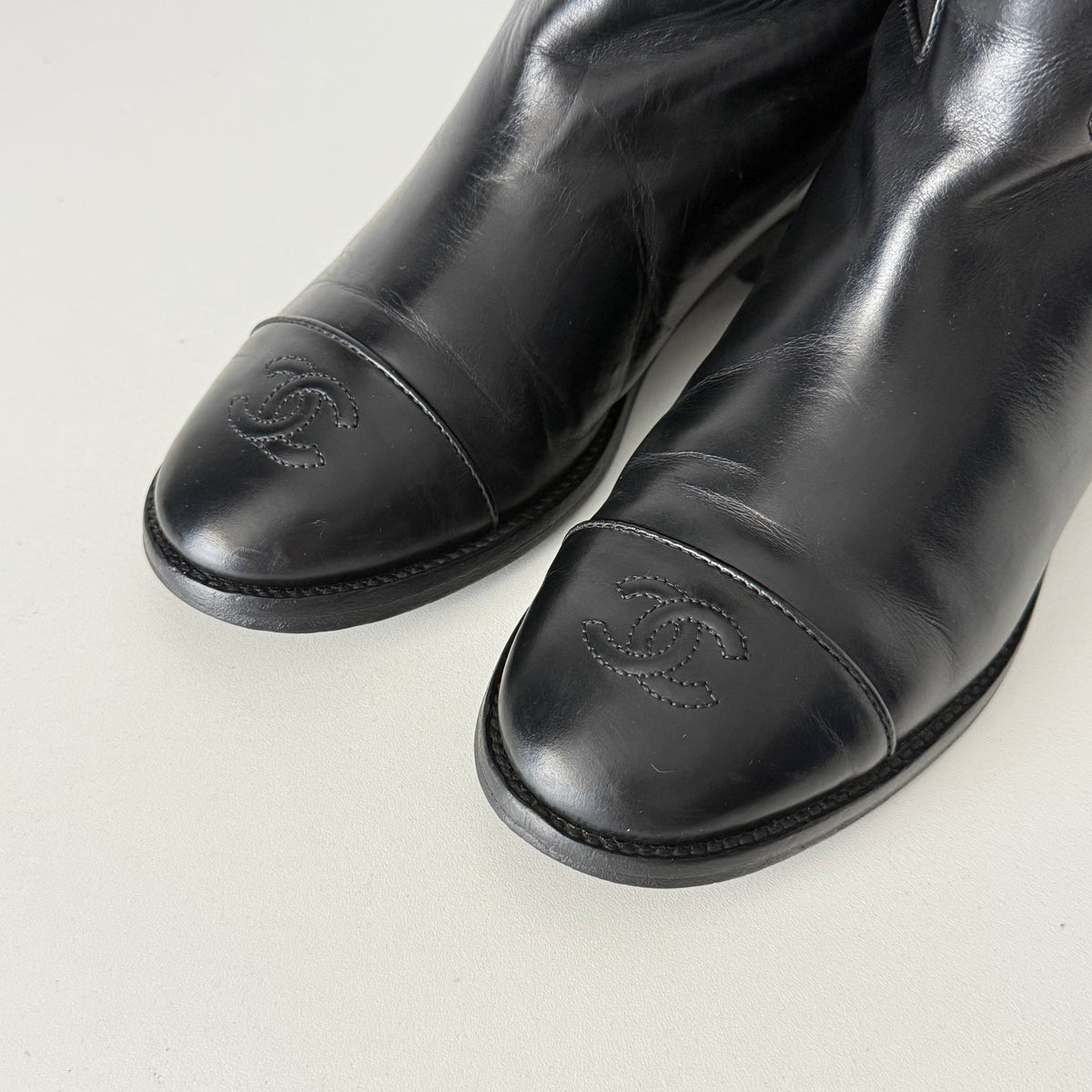 Chanel Black Calfskin Leather Knee-High Riding Boots