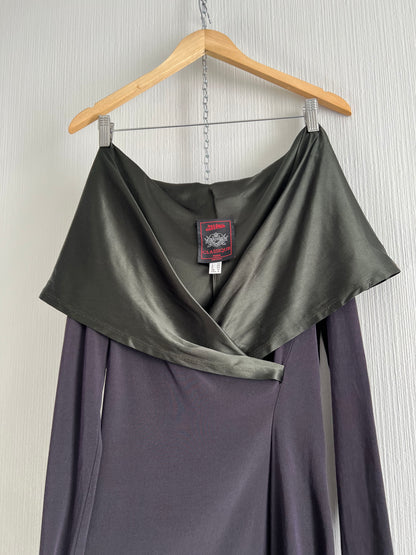 Jean Paul Gaultier 1990 Purple Adjustable Collar Green fir Victorian style Long Dress