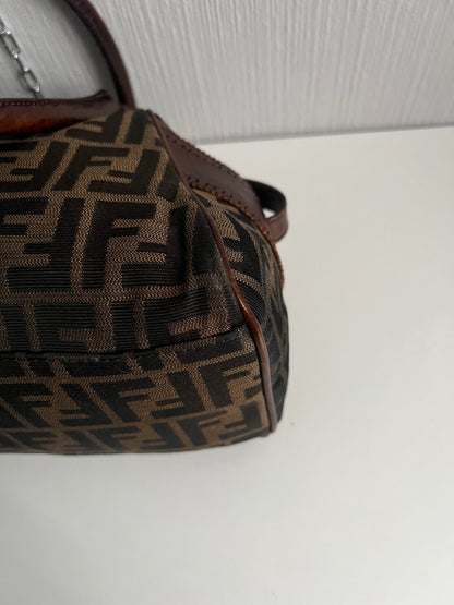 Vintage Fendi Etnico Zucca Canvas Leather Handbag