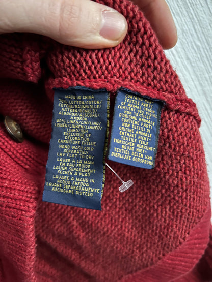 Polo Ralph Lauren Varsity Red Patchwork Heavy Knit Cardigan