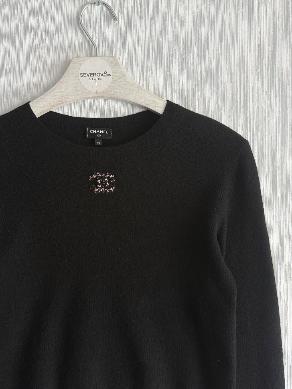 Chanel CC Black Wool Knit Sweater